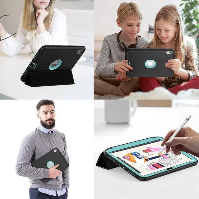 Alt view image 7 of 7 - iPad 10th Generation 10.9 Inch 2022 Release, Durable Sturdy Heavy Duty Shockproof Protection Folio Stand Case with Smart Cover Auto Sleep/Wake for iPad 10.9 Case, Black/Light Blue
