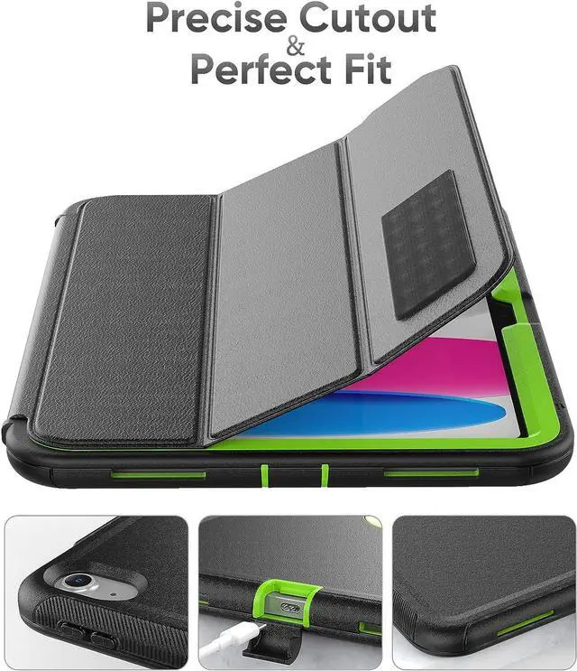 Alt view image 3 of 7 - iPad 10th Generation 10.9 Inch 2022 Release, Durable Sturdy Heavy Duty Shockproof Protection Folio Stand Case with Smart Cover Auto Sleep/Wake for iPad 10th Gen Case, Black/Green