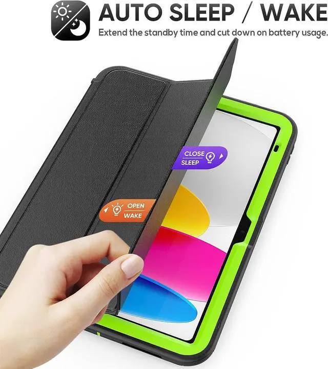 Alt view image 5 of 7 - iPad 10th Generation 10.9 Inch 2022 Release, Durable Sturdy Heavy Duty Shockproof Protection Folio Stand Case with Smart Cover Auto Sleep/Wake for iPad 10th Gen Case, Black/Green