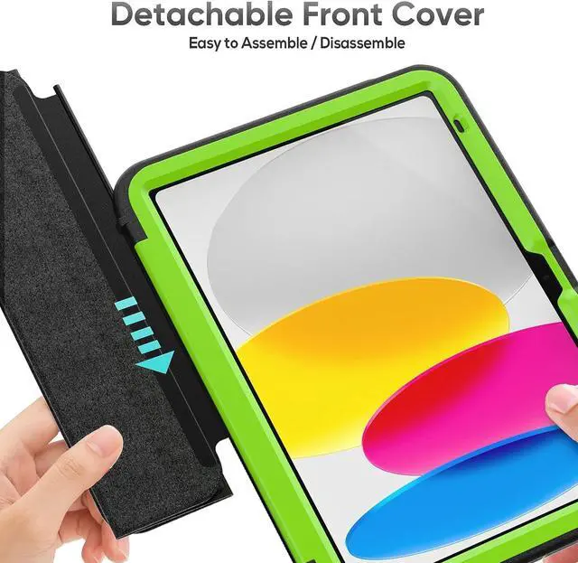 Alt view image 6 of 7 - iPad 10th Generation 10.9 Inch 2022 Release, Durable Sturdy Heavy Duty Shockproof Protection Folio Stand Case with Smart Cover Auto Sleep/Wake for iPad 10th Gen Case, Black/Green