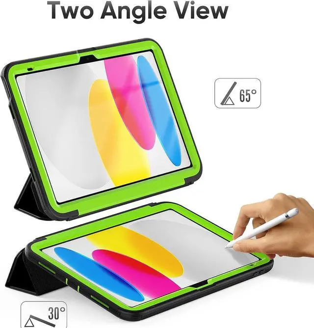 Alt view image 4 of 7 - iPad 10th Generation 10.9 Inch 2022 Release, Durable Sturdy Heavy Duty Shockproof Protection Folio Stand Case with Smart Cover Auto Sleep/Wake for iPad 10th Gen Case, Black/Green
