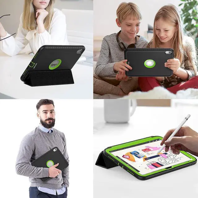 Alt view image 7 of 7 - iPad 10th Generation 10.9 Inch 2022 Release, Durable Sturdy Heavy Duty Shockproof Protection Folio Stand Case with Smart Cover Auto Sleep/Wake for iPad 10th Gen Case, Black/Green