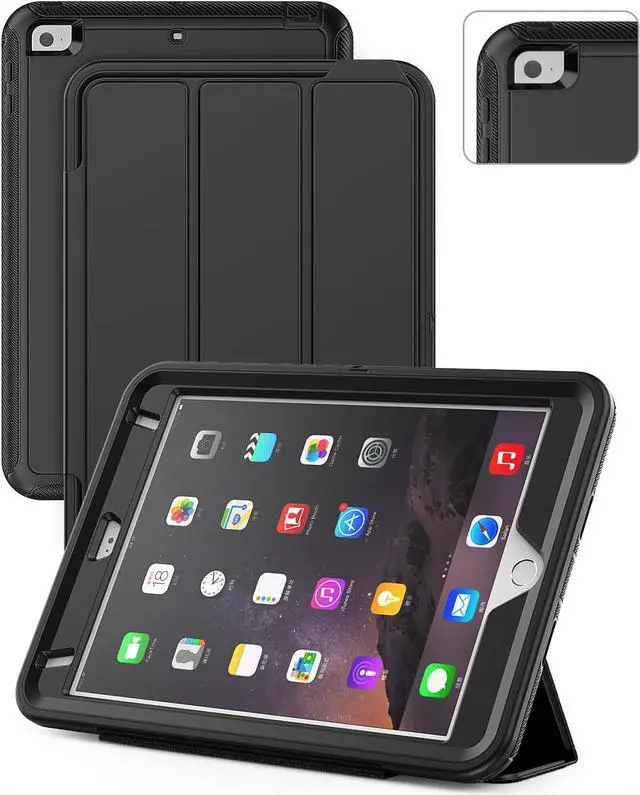 Main image of iPad Mini 5 / Mini 4 Case 7.9 Inch, Durable Sturdy Heavy Duty Shockproof Protection Folio Stand Case with Smart Cover Auto Sleep/Wake for iPad Mini 5th / Mini 4th Generation, Black