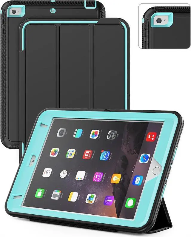 Main image of iPad Mini 5 / Mini 4 Case 7.9", Durable Sturdy Heavy Duty Shockproof Protection Folio Stand Case with Smart Cover Auto Sleep/Wake for iPad Mini 5th / 4th Generation, Black/Light Blue