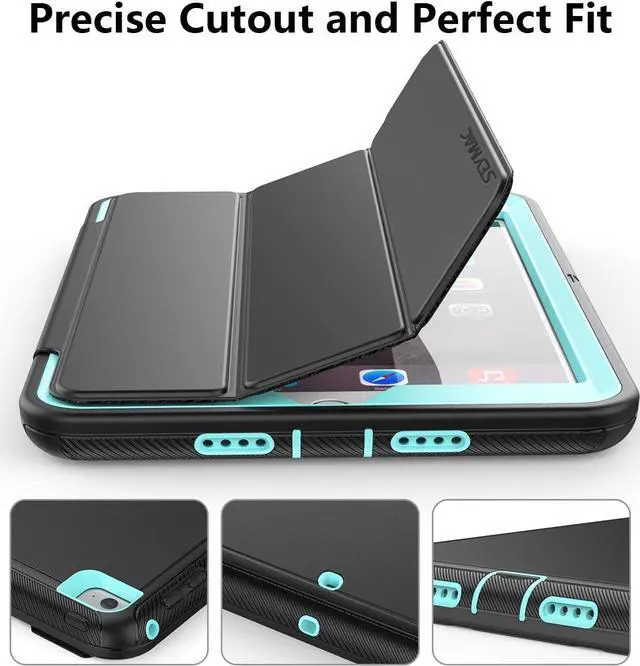 Alt view image 3 of 7 - iPad Mini 5 / Mini 4 Case 7.9", Durable Sturdy Heavy Duty Shockproof Protection Folio Stand Case with Smart Cover Auto Sleep/Wake for iPad Mini 5th / 4th Generation, Black/Light Blue