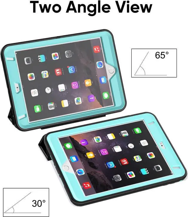 Alt view image 4 of 7 - iPad Mini 5 / Mini 4 Case 7.9", Durable Sturdy Heavy Duty Shockproof Protection Folio Stand Case with Smart Cover Auto Sleep/Wake for iPad Mini 5th / 4th Generation, Black/Light Blue