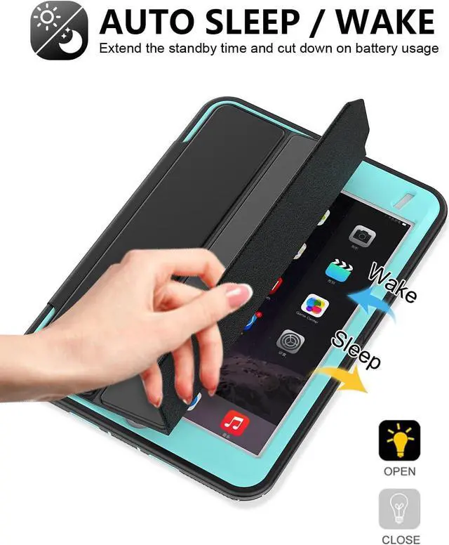 Alt view image 5 of 7 - iPad Mini 5 / Mini 4 Case 7.9", Durable Sturdy Heavy Duty Shockproof Protection Folio Stand Case with Smart Cover Auto Sleep/Wake for iPad Mini 5th / 4th Generation, Black/Light Blue