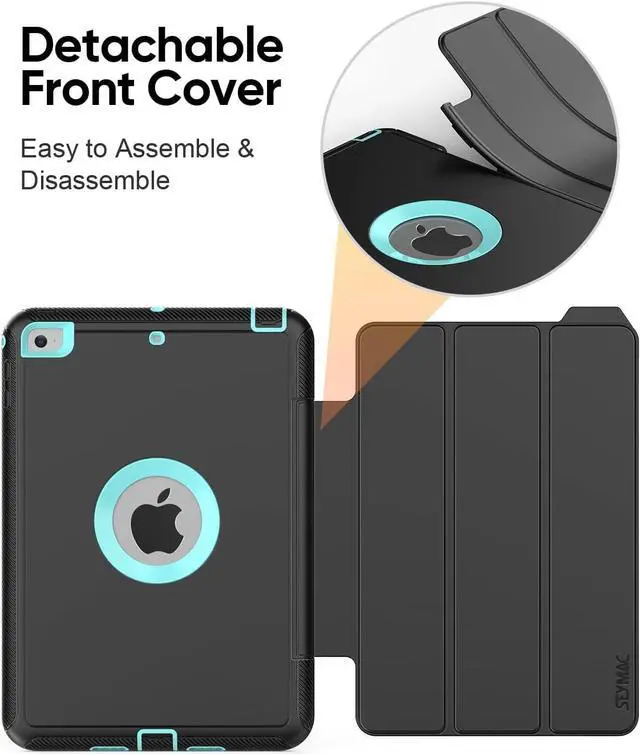 Alt view image 6 of 7 - iPad Mini 5 / Mini 4 Case 7.9", Durable Sturdy Heavy Duty Shockproof Protection Folio Stand Case with Smart Cover Auto Sleep/Wake for iPad Mini 5th / 4th Generation, Black/Light Blue