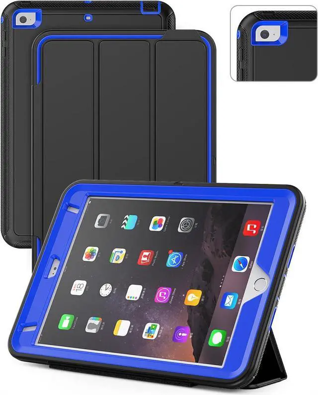 Main image of iPad Mini 5 / Mini 4 Case 7.9 Inch, Durable Sturdy Heavy Duty Shockproof Protection Kid Case with Trifold Stand Auto Wake/Sleep Smart Cover for iPad Mini 5th / Mini 4th Generation, Black/Blue