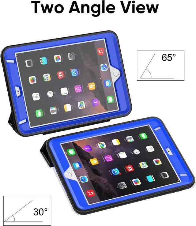 Alt view image 4 of 7 - iPad Mini 5 / Mini 4 Case 7.9 Inch, Durable Sturdy Heavy Duty Shockproof Protection Kid Case with Trifold Stand Auto Wake/Sleep Smart Cover for iPad Mini 5th / Mini 4th Generation, Black/Blue