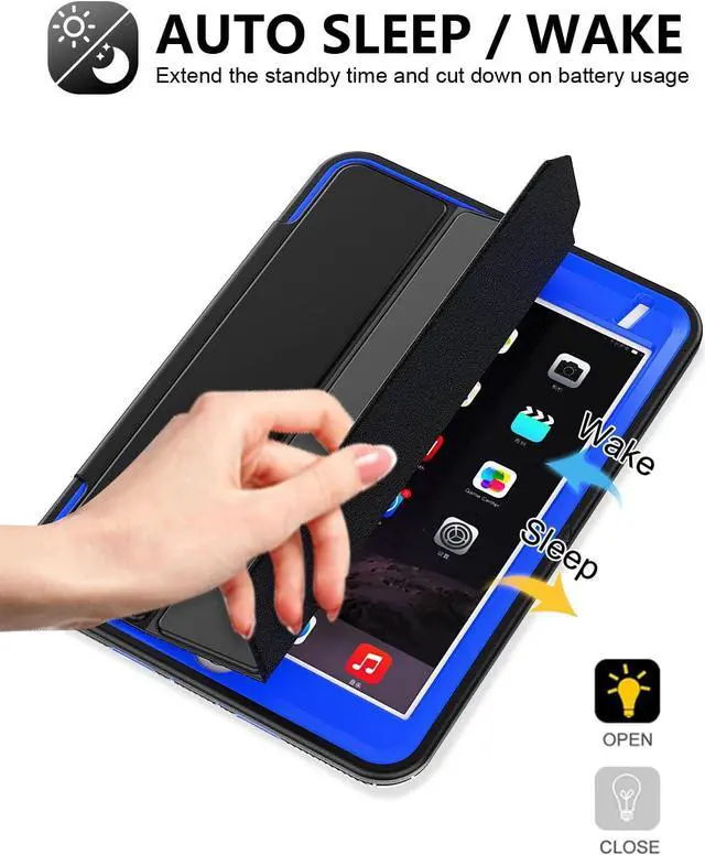 Alt view image 5 of 7 - iPad Mini 5 / Mini 4 Case 7.9 Inch, Durable Sturdy Heavy Duty Shockproof Protection Kid Case with Trifold Stand Auto Wake/Sleep Smart Cover for iPad Mini 5th / Mini 4th Generation, Black/Blue