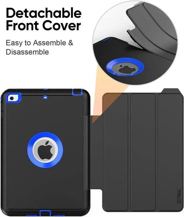 Alt view image 6 of 7 - iPad Mini 5 / Mini 4 Case 7.9 Inch, Durable Sturdy Heavy Duty Shockproof Protection Kid Case with Trifold Stand Auto Wake/Sleep Smart Cover for iPad Mini 5th / Mini 4th Generation, Black/Blue