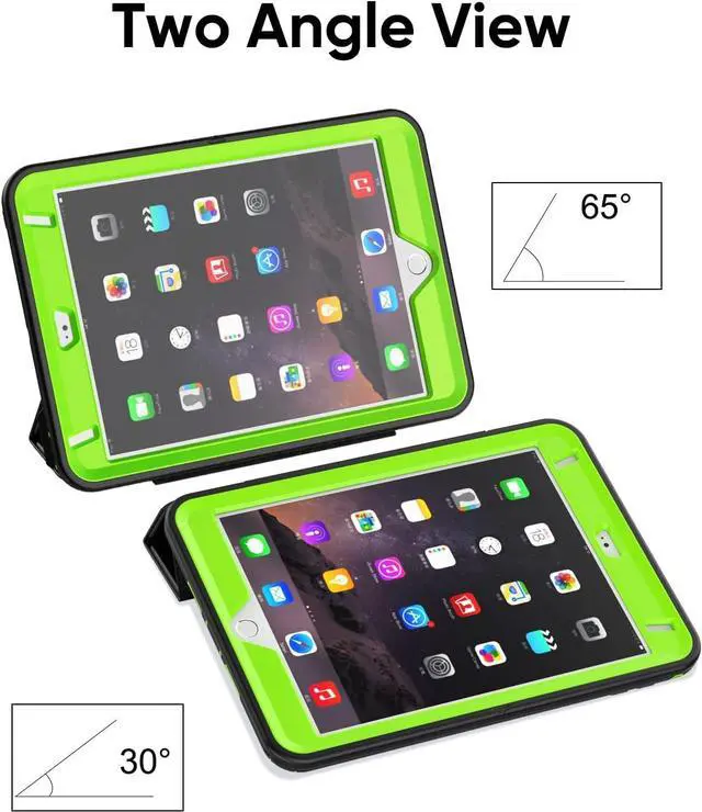 Alt view image 4 of 7 - iPad Mini 5 / Mini 4 Case 7.9 Inch, Durable Sturdy Heavy Duty Shockproof Protection Folio Stand Case with Smart Cover Auto Sleep/Wake for iPad Mini 5th / 4th Generation, Black/Green