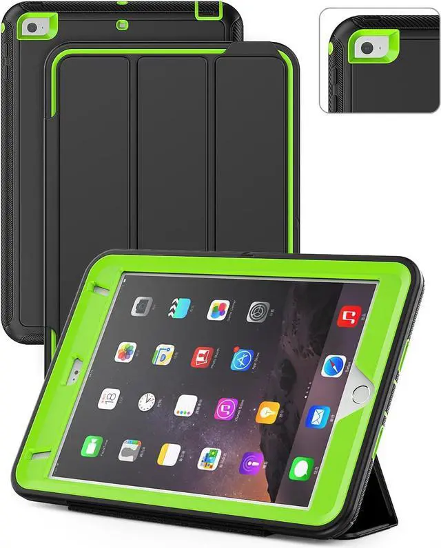Main image of iPad Mini 5 / Mini 4 Case 7.9 Inch, Durable Sturdy Heavy Duty Shockproof Protection Folio Stand Case with Smart Cover Auto Sleep/Wake for iPad Mini 5th / 4th Generation, Black/Green
