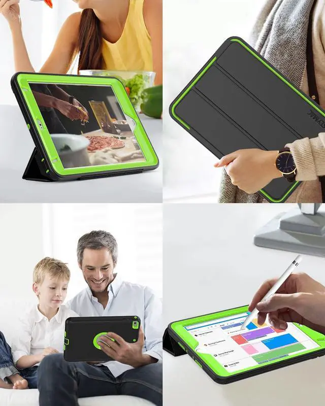Alt view image 7 of 7 - iPad Mini 5 / Mini 4 Case 7.9 Inch, Durable Sturdy Heavy Duty Shockproof Protection Folio Stand Case with Smart Cover Auto Sleep/Wake for iPad Mini 5th / 4th Generation, Black/Green