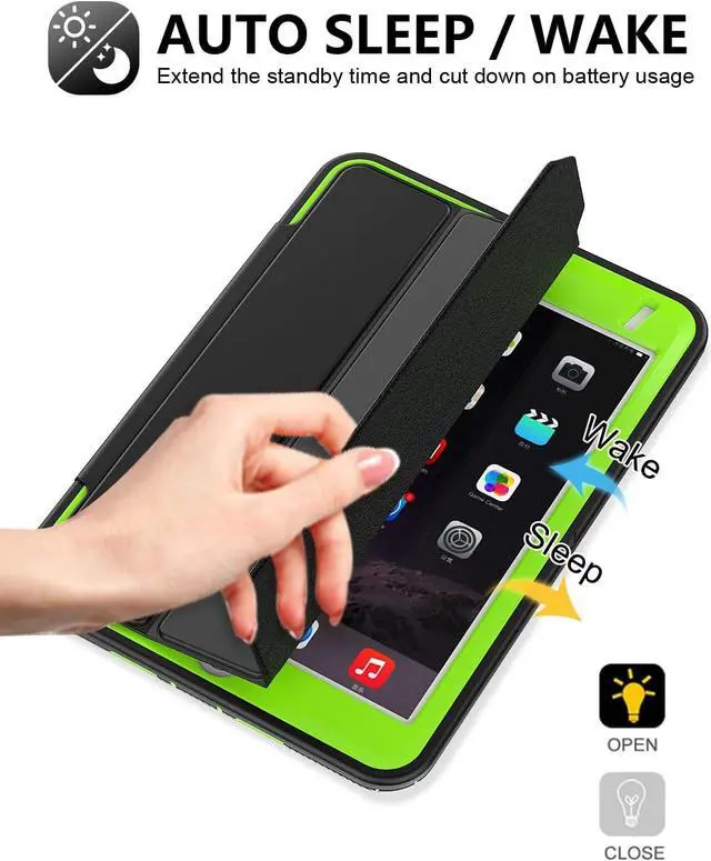 Alt view image 5 of 7 - iPad Mini 5 / Mini 4 Case 7.9 Inch, Durable Sturdy Heavy Duty Shockproof Protection Folio Stand Case with Smart Cover Auto Sleep/Wake for iPad Mini 5th / 4th Generation, Black/Green