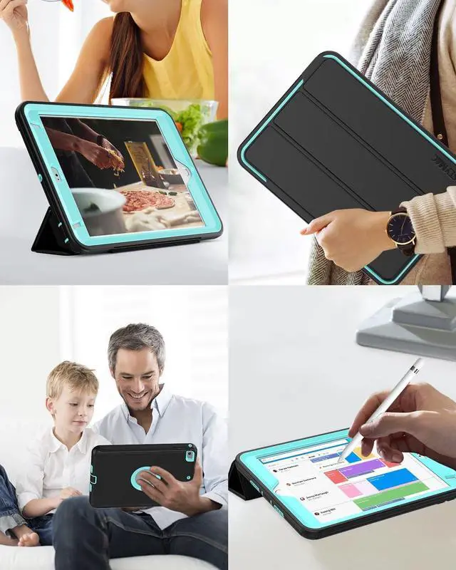 Alt view image 7 of 7 - iPad Mini 5 / Mini 4 Case 7.9", Durable Sturdy Heavy Duty Shockproof Protection Folio Stand Case with Smart Cover Auto Sleep/Wake for iPad Mini 5th / 4th Generation, Black/Light Blue