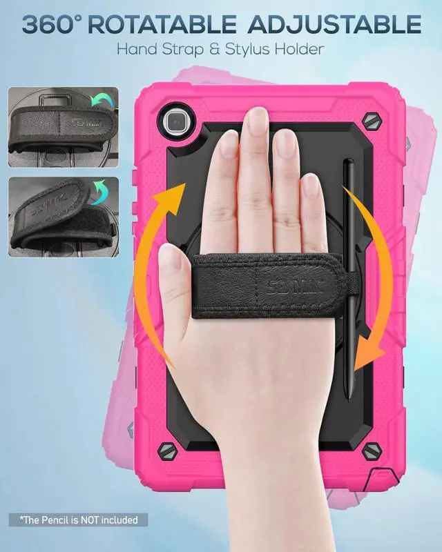 Alt view image 3 of 7 - Kids Case for Samsung Galaxy Tab A7 Lite 8.7 Inch (SM-T220/ T225/ T227), Sturdy Shockproof Full-Body Protective Case with Screen Protector, Rotating Stand, Hand/Shoulder Strap, Pink