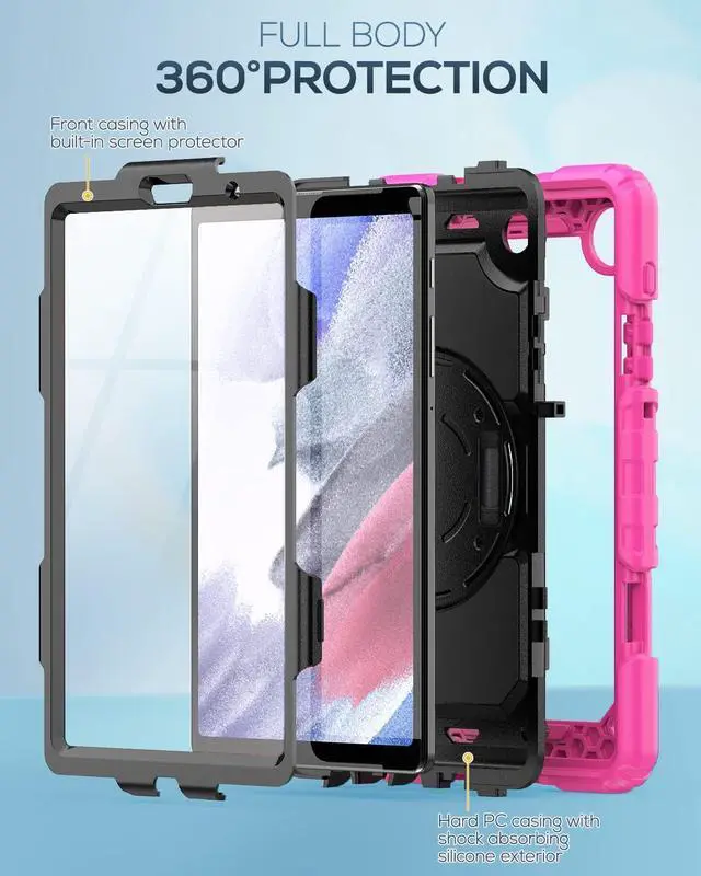 Alt view image 6 of 7 - Kids Case for Samsung Galaxy Tab A7 Lite 8.7 Inch (SM-T220/ T225/ T227), Sturdy Shockproof Full-Body Protective Case with Screen Protector, Rotating Stand, Hand/Shoulder Strap, Pink