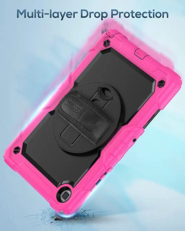 Alt view image 7 of 7 - Kids Case for Samsung Galaxy Tab A7 Lite 8.7 Inch (SM-T220/ T225/ T227), Sturdy Shockproof Full-Body Protective Case with Screen Protector, Rotating Stand, Hand/Shoulder Strap, Pink