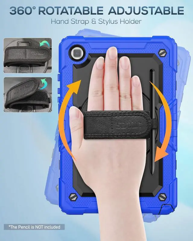 Alt view image 3 of 7 - for Samsung Galaxy Tab A7 Lite Case 8.7" (SM-T220/ T225/ T227), Sturdy Shockproof Full-Body Protective Case with Screen Protector, 360° Rotating Stand, Hand/Shoulder Strap, Blue