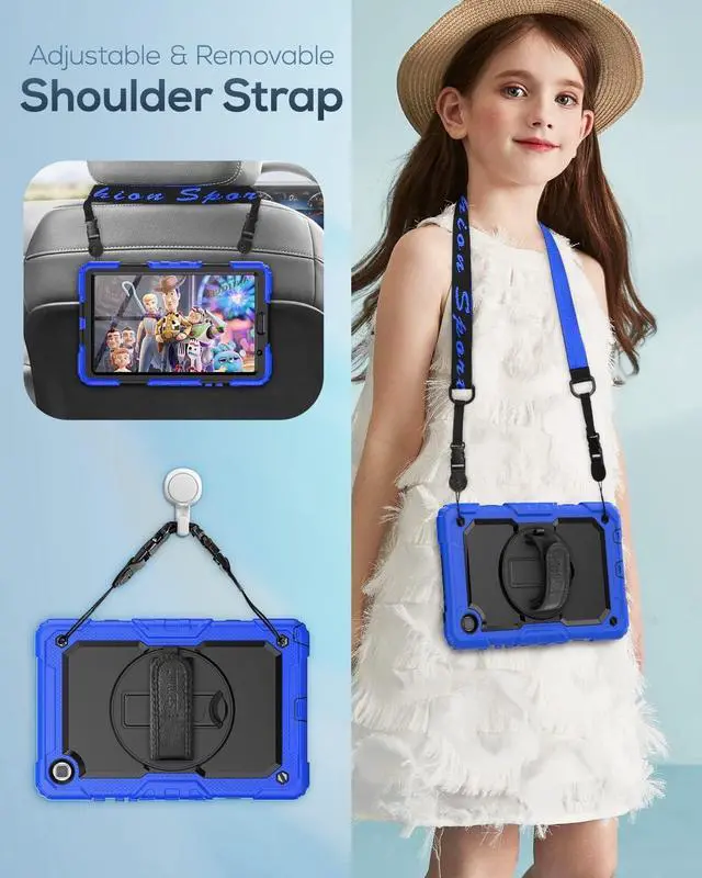 Alt view image 5 of 7 - for Samsung Galaxy Tab A7 Lite Case 8.7" (SM-T220/ T225/ T227), Sturdy Shockproof Full-Body Protective Case with Screen Protector, 360° Rotating Stand, Hand/Shoulder Strap, Blue