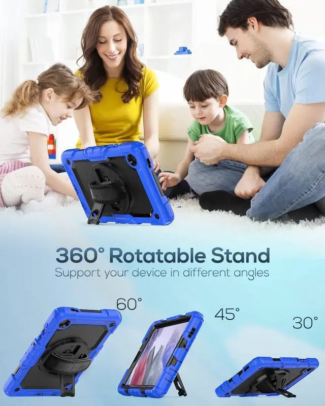 Alt view image 4 of 7 - for Samsung Galaxy Tab A7 Lite Case 8.7" (SM-T220/ T225/ T227), Sturdy Shockproof Full-Body Protective Case with Screen Protector, 360° Rotating Stand, Hand/Shoulder Strap, Blue