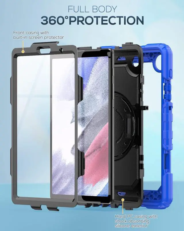 Alt view image 6 of 7 - for Samsung Galaxy Tab A7 Lite Case 8.7" (SM-T220/ T225/ T227), Sturdy Shockproof Full-Body Protective Case with Screen Protector, 360° Rotating Stand, Hand/Shoulder Strap, Blue