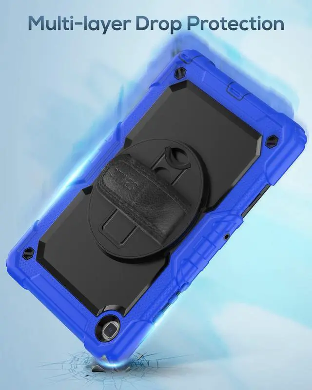 Alt view image 7 of 7 - for Samsung Galaxy Tab A7 Lite Case 8.7" (SM-T220/ T225/ T227), Sturdy Shockproof Full-Body Protective Case with Screen Protector, 360° Rotating Stand, Hand/Shoulder Strap, Blue