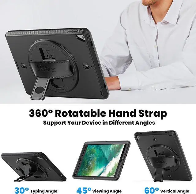 Alt view image 5 of 7 - iPad 5th/6th Generation Case iPad 9.7 Case  Full Protection iPad Case with Screen Protector Pencil Holder [360 Rotating Hand Strap/Kickstand] Shockproof Case for iPad Pro 9.7/iPad Air 2 Black