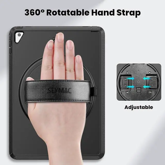 Alt view image 3 of 7 - iPad 5th/6th Generation Case iPad 9.7 Case  Full Protection iPad Case with Screen Protector Pencil Holder [360 Rotating Hand Strap/Kickstand] Shockproof Case for iPad Pro 9.7/iPad Air 2 Black