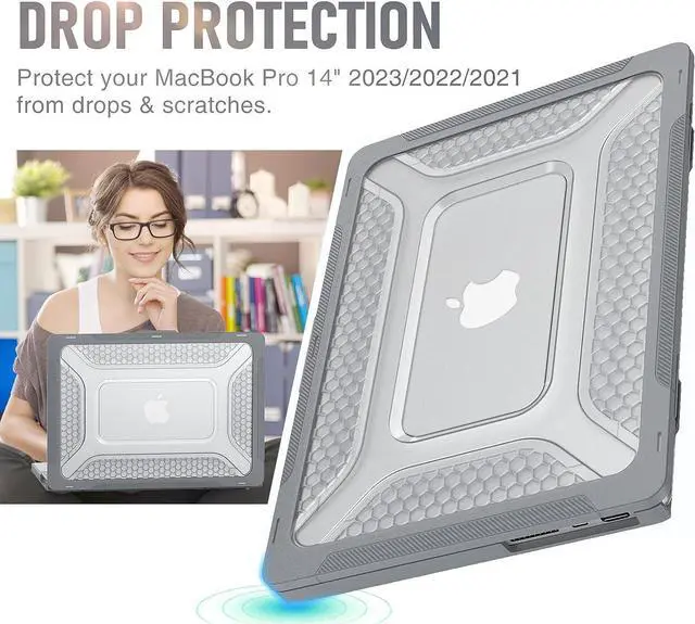 Alt view image 7 of 7 - Case for MacBook Pro 14 Inch Case 2023 2022 2021 Release M2 A2779 A2442 M1 Pro/Max Chip, Shock Resistant Hard Shell Case with Foldable Kickstand & Mouse Pad/Storage Bag, Grey