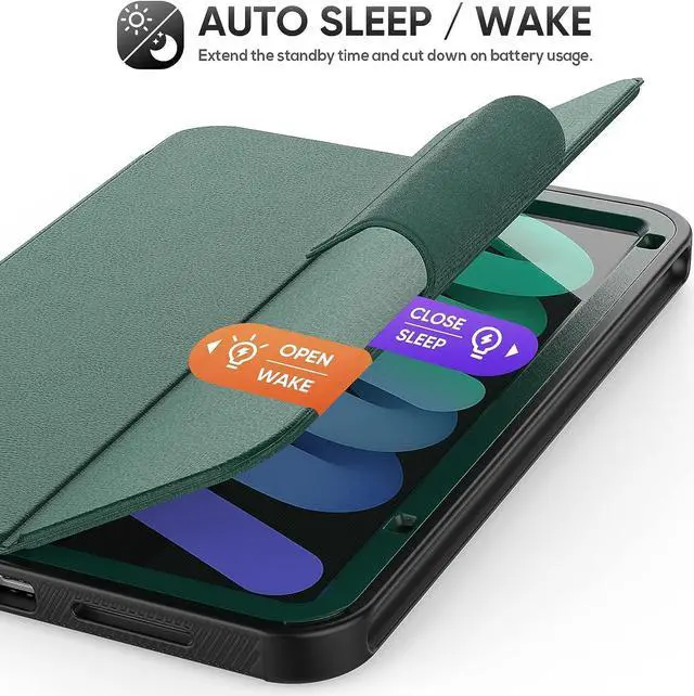 Alt view image 3 of 7 - HCSOWD Case for iPad Mini 6th Generation Case 8.3", Magnetic Folio Stand, Auto Sleep/Wake Protective Cover for iPad Mini 6 with Pen Holder (Support Wireless Charging) and Card Slot, Green