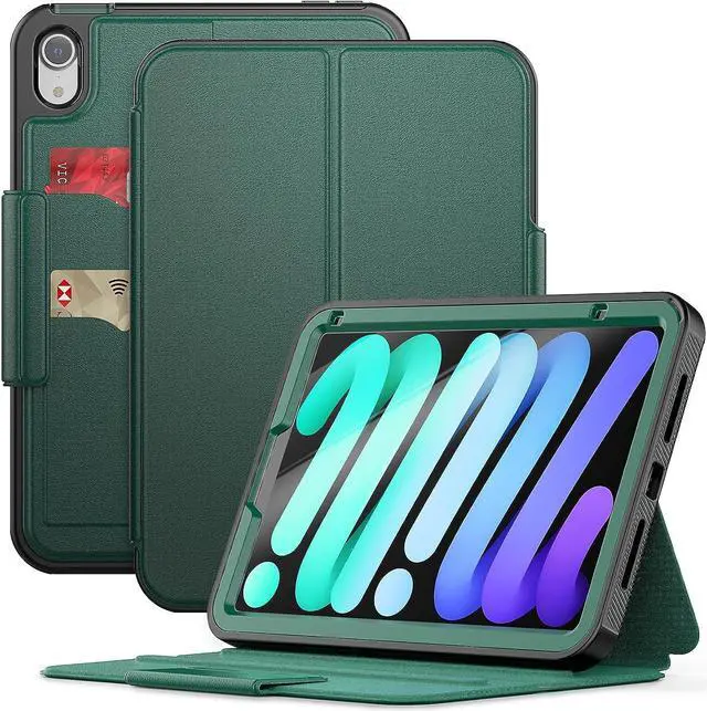 Main image of HCSOWD Case for iPad Mini 6th Generation Case 8.3", Magnetic Folio Stand, Auto Sleep/Wake Protective Cover for iPad Mini 6 with Pen Holder (Support Wireless Charging) and Card Slot, Green