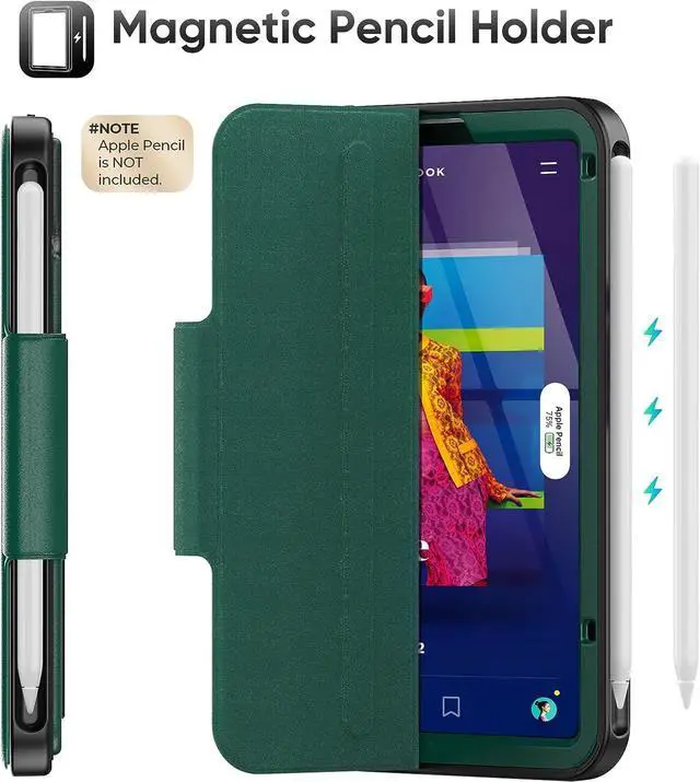 Alt view image 6 of 7 - HCSOWD Case for iPad Mini 6th Generation Case 8.3", Magnetic Folio Stand, Auto Sleep/Wake Protective Cover for iPad Mini 6 with Pen Holder (Support Wireless Charging) and Card Slot, Green