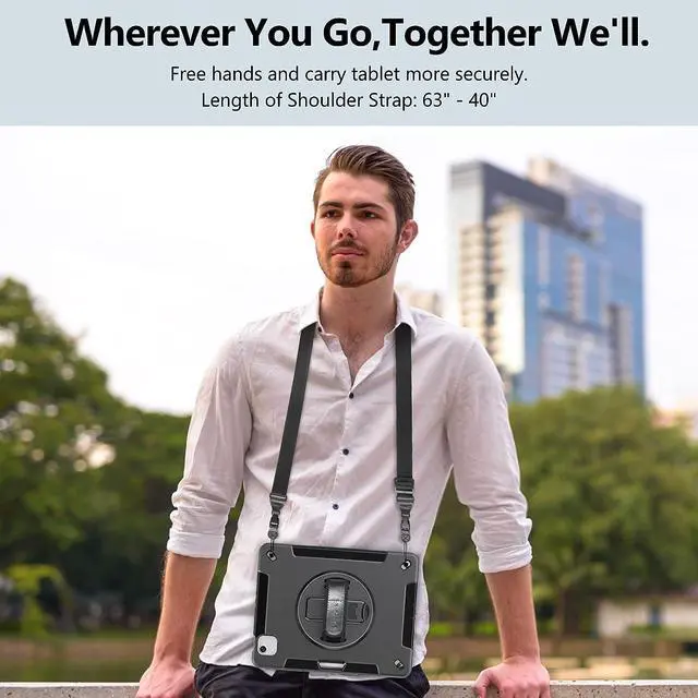 Alt view image 7 of 7 - Case for iPad Air 5th Generation Case: Compatible with iPad Air 5 Case 2022 Heavy Duty Shockproof Protective Cover-Pencil Holder-Rotating Stand-Hand/Shoulder Strap for iPad 10.9 2020 Black