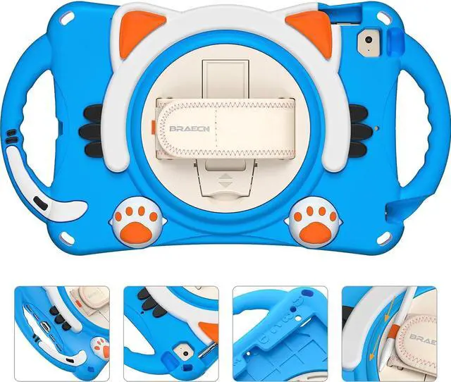 Alt view image 2 of 6 - iPad Mini 5/4/3/2/1 Case for Kids, Rubber Shockproof Durable Childproof Cute Case with Carrying Strap, Handle Grip, Hand Strap, Pencil Holder, Kickstand for Apple iPad Mini 7.9 Inch-Light Blue