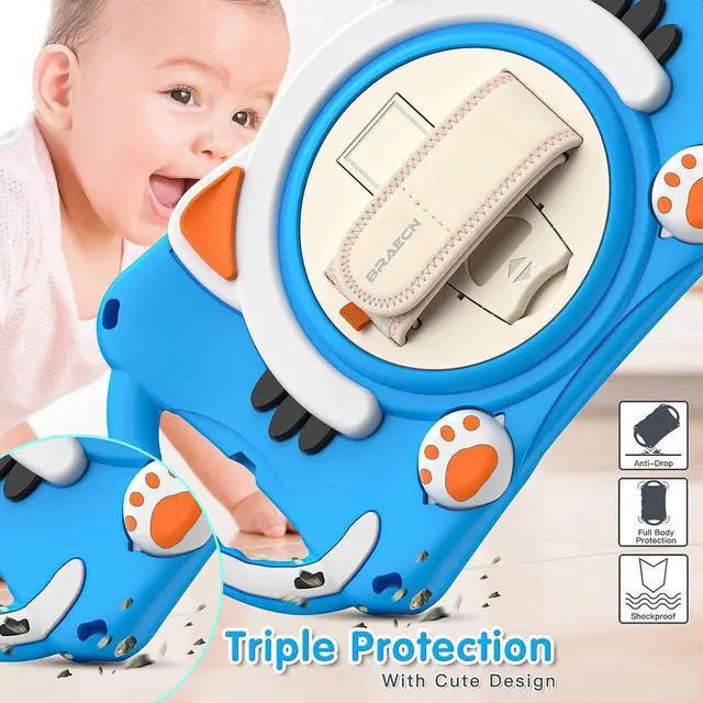 Alt view image 6 of 6 - iPad Mini 5/4/3/2/1 Case for Kids, Rubber Shockproof Durable Childproof Cute Case with Carrying Strap, Handle Grip, Hand Strap, Pencil Holder, Kickstand for Apple iPad Mini 7.9 Inch-Light Blue
