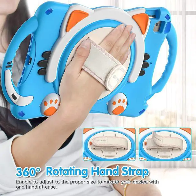 Alt view image 3 of 6 - iPad Mini 5/4/3/2/1 Case for Kids, Rubber Shockproof Durable Childproof Cute Case with Carrying Strap, Handle Grip, Hand Strap, Pencil Holder, Kickstand for Apple iPad Mini 7.9 Inch-Light Blue