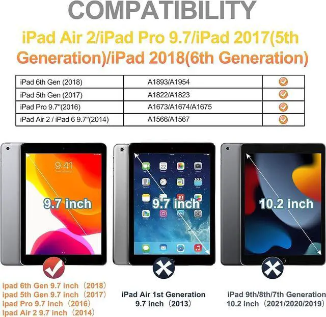 Alt view image 2 of 6 - Case for iPad 9.7 Inch 6th/5th Generation 2018/2017, iPad Air 2, 3-Layer Protective Silicone Cover with Pencil Holder/Hand Grip/Kickstand/Shoulder Strap for iPad 5th/6th Generation-Black+Grey