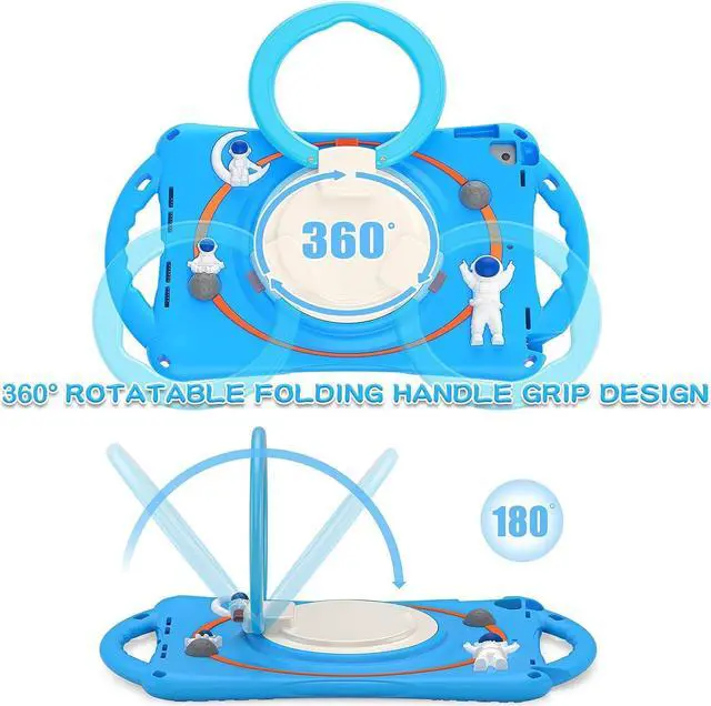 Alt view image 7 of 7 - 3D Cute Cartoon Astronaut Case for iPad 9th 8th 7th Generation 10.2,Silicone Kids Boys Spaceman Case with Pencil Holder,Carrying Strap,Handle Grip,Kickstand for iPad Air 3/Pro 10.5-Light Blue