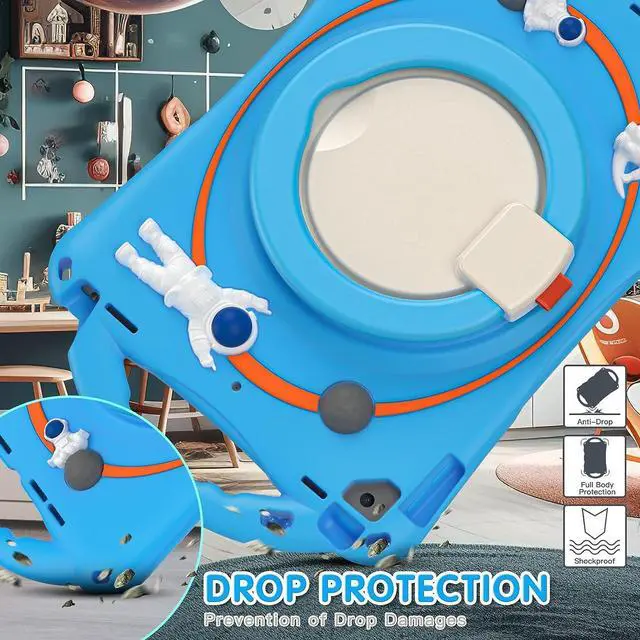 Alt view image 6 of 7 - 3D Cute Cartoon Astronaut Case for iPad 9th 8th 7th Generation 10.2,Silicone Kids Boys Spaceman Case with Pencil Holder,Carrying Strap,Handle Grip,Kickstand for iPad Air 3/Pro 10.5-Light Blue