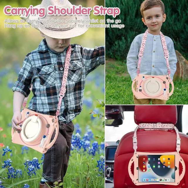 Alt view image 5 of 7 - 3D Cute Astronauts Case for iPad 9th 8th 7th Generation 10.2 Inch,Silicone Kids Girls Spaceman Case with Pencil Holder,Carrying Strap,Handle Grip,Kickstand for iPad Air 3 Gen/iPad Pro 10.5-Pink