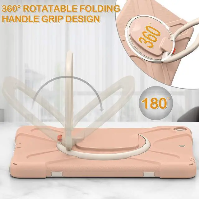 Alt view image 7 of 7 - iPad 9th/8th/7th Gen Case,Protective Kids Silicone Case with Shoulder Strap, Handle Grip, Stand, Built-in Screen Protector, Pencil Holder for iPad 10.2 9/8/7 Generation 2021/2020/2019-Rose Gold