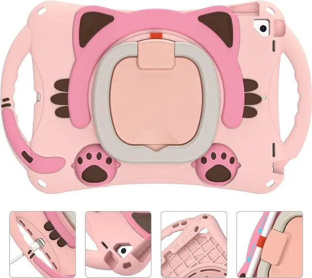 Alt view image 3 of 7 - Cute Cat Case for iPad Air 3rd Gen/Pro 10.5 2019/2017, Silicone Kids Boys Girls Case with Pencil Holder,Carrying Strap,Handle Grip,Kickstand for iPad 9th 8th 7th Gen 10.2 2021/2020/2019 -Pink