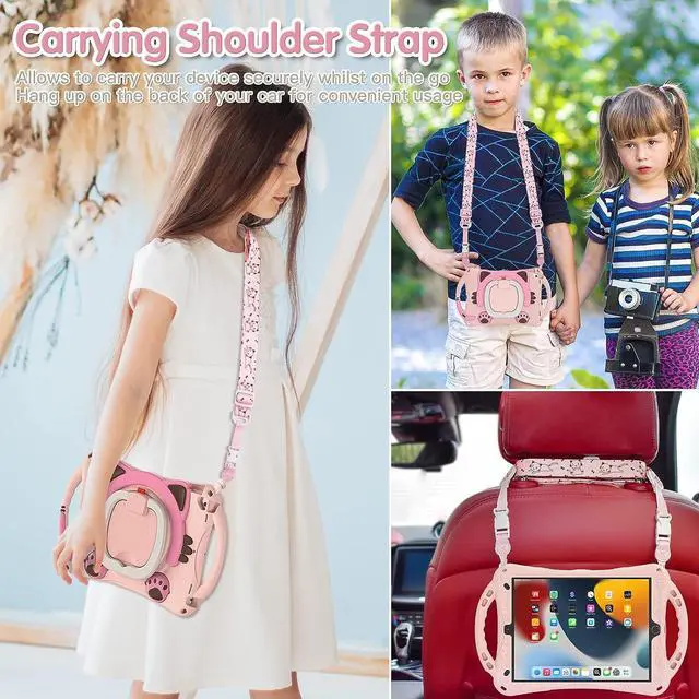 Alt view image 5 of 7 - Cute Cat Case for iPad Air 3rd Gen/Pro 10.5 2019/2017, Silicone Kids Boys Girls Case with Pencil Holder,Carrying Strap,Handle Grip,Kickstand for iPad 9th 8th 7th Gen 10.2 2021/2020/2019 -Pink