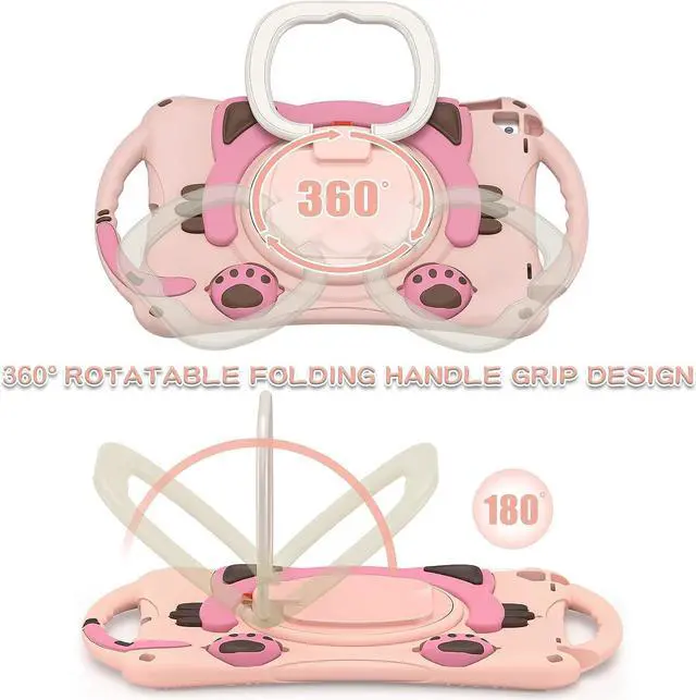 Alt view image 7 of 7 - Cute Cat Case for iPad Air 3rd Gen/Pro 10.5 2019/2017, Silicone Kids Boys Girls Case with Pencil Holder,Carrying Strap,Handle Grip,Kickstand for iPad 9th 8th 7th Gen 10.2 2021/2020/2019 -Pink