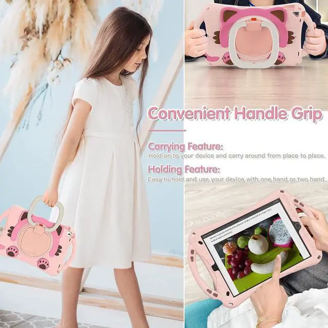 Alt view image 4 of 7 - Cute Cat Case for iPad Air 3rd Gen/Pro 10.5 2019/2017, Silicone Kids Boys Girls Case with Pencil Holder,Carrying Strap,Handle Grip,Kickstand for iPad 9th 8th 7th Gen 10.2 2021/2020/2019 -Pink