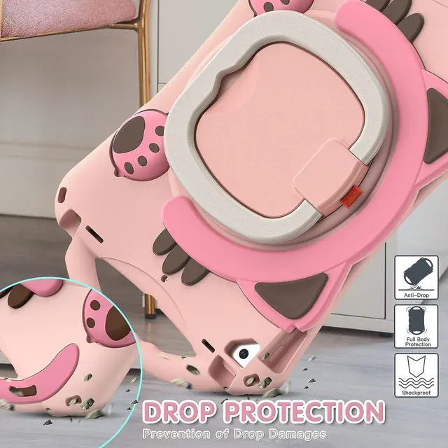 Alt view image 6 of 7 - Cute Cat Case for iPad Air 3rd Gen/Pro 10.5 2019/2017, Silicone Kids Boys Girls Case with Pencil Holder,Carrying Strap,Handle Grip,Kickstand for iPad 9th 8th 7th Gen 10.2 2021/2020/2019 -Pink