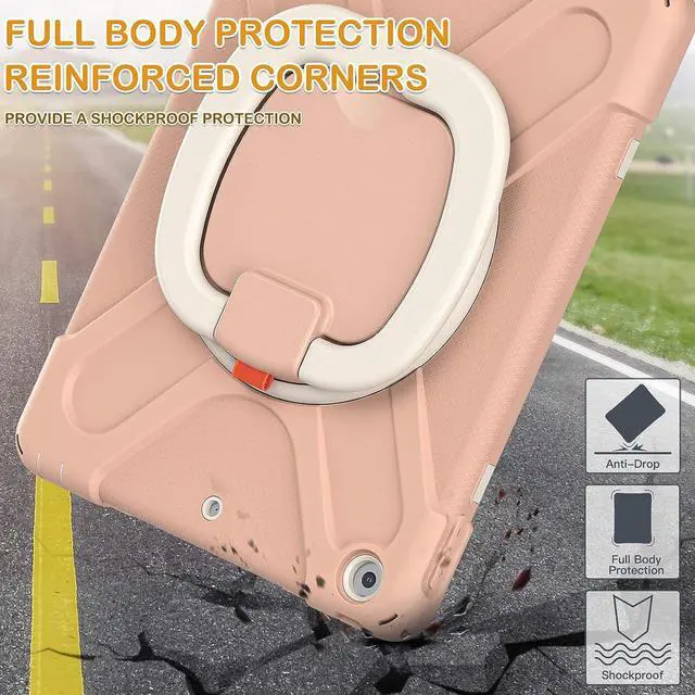 Alt view image 6 of 7 - iPad 9th/8th/7th Gen Case,Protective Kids Silicone Case with Shoulder Strap, Handle Grip, Stand, Built-in Screen Protector, Pencil Holder for iPad 10.2 9/8/7 Generation 2021/2020/2019-Rose Gold